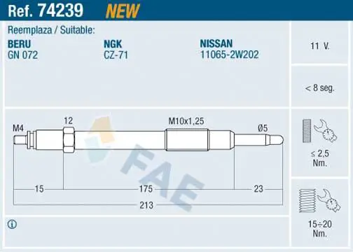 Handler.Part Glow plug FAE 74239 1