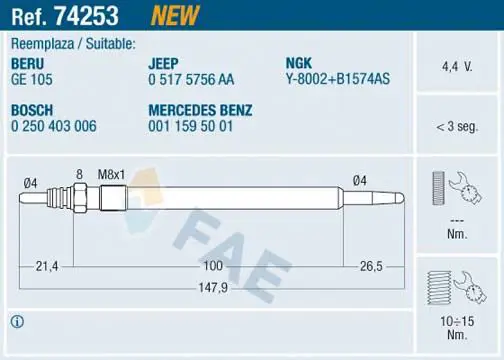 Handler.Part Glow plug FAE 74253 1