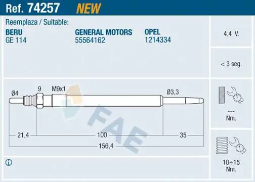 Handler.Part Glow plug FAE 74257 1