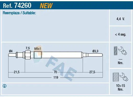 Handler.Part Glow plug FAE 74260 1