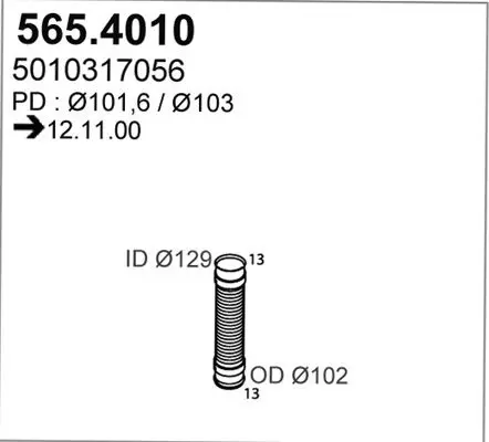 Handler.Part Flex hose, exhaust system ASSO 5654010 1