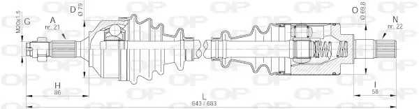 Handler.Part Drive shaft OPEN PARTS DRS616000 1