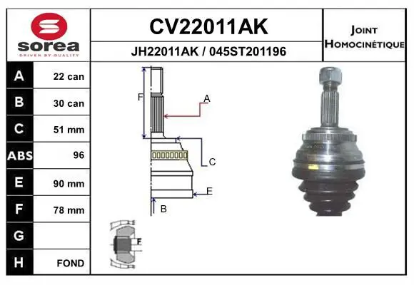 Handler.Part Joint kit, drive shaft EAI CV22011AK 1