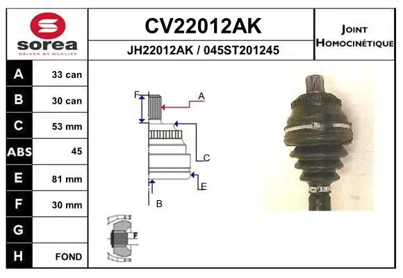 Handler.Part Joint kit, drive shaft EAI CV22012AK 1