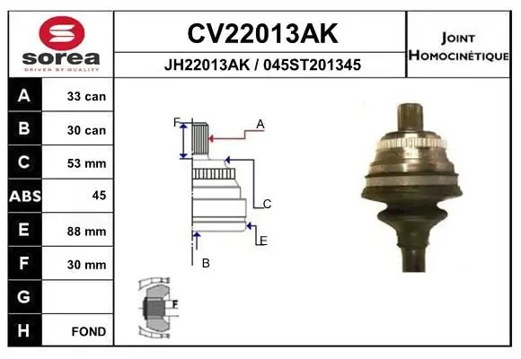 Handler.Part Joint kit, drive shaft EAI CV22013AK 1