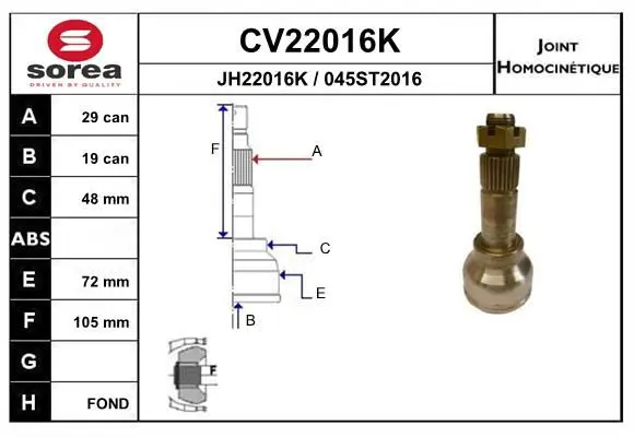 Handler.Part Joint kit, drive shaft EAI CV22016K 1