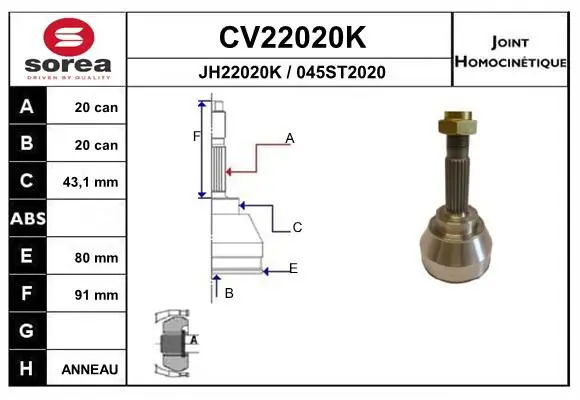 Handler.Part Joint kit, drive shaft EAI CV22020K 1