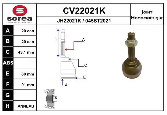 Handler.Part Joint kit, drive shaft EAI CV22021K 1