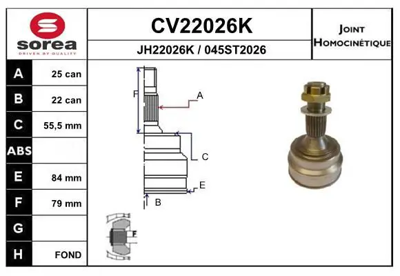 Handler.Part Joint kit, drive shaft EAI CV22026K 1