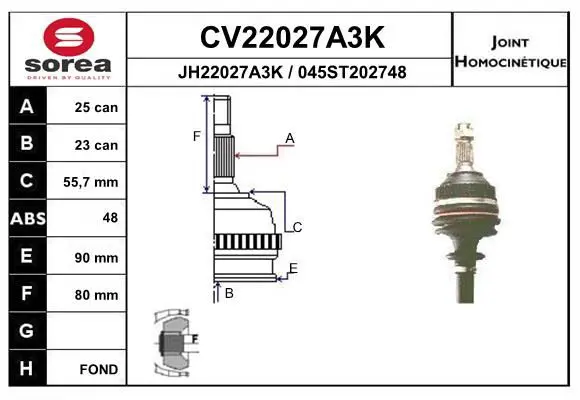 Handler.Part Joint kit, drive shaft EAI CV22027A3K 1