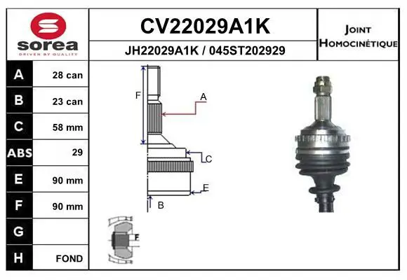 Handler.Part Joint kit, drive shaft EAI CV22029A1K 1