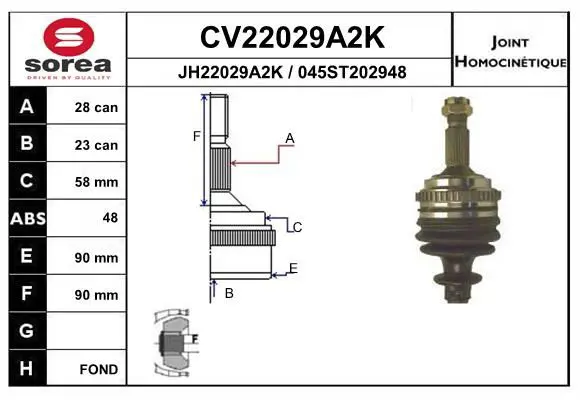 Handler.Part Joint kit, drive shaft EAI CV22029A2K 1