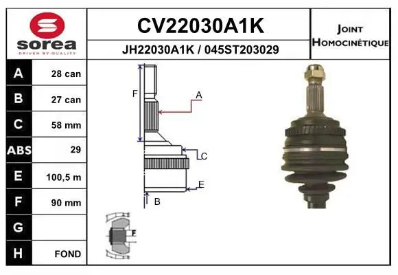 Handler.Part Joint kit, drive shaft EAI CV22030A1K 1