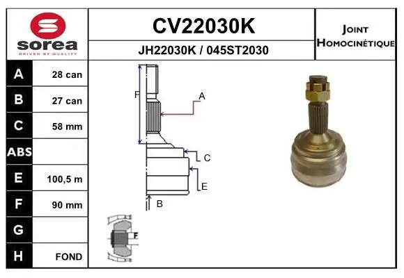 Handler.Part Joint kit, drive shaft EAI CV22030K 1