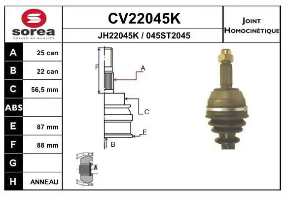 Handler.Part Joint kit, drive shaft EAI CV22045K 1