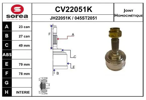 Handler.Part Joint kit, drive shaft EAI CV22051K 1