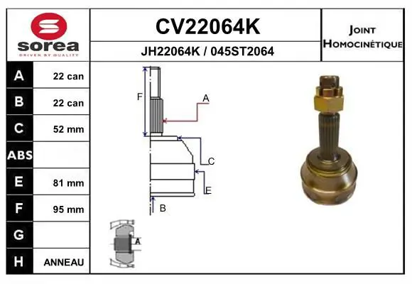 Handler.Part Joint kit, drive shaft EAI CV22064K 1