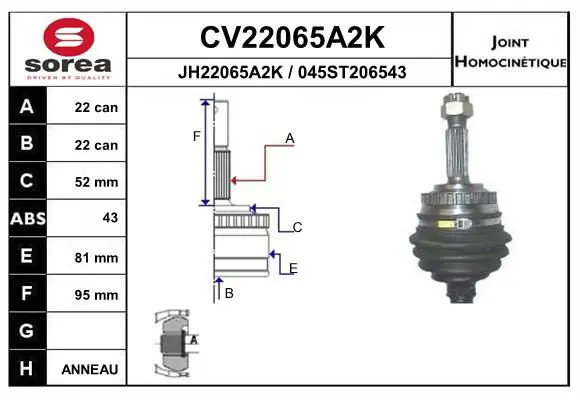 Handler.Part Joint kit, drive shaft EAI CV22065A2K 1