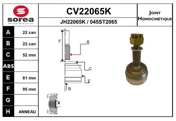 Handler.Part Joint kit, drive shaft EAI CV22065K 1