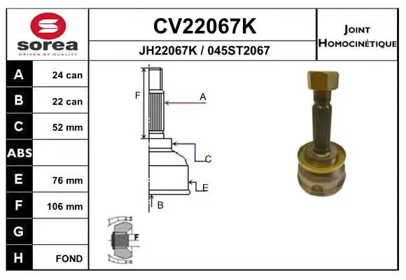 Handler.Part Joint kit, drive shaft EAI CV22067K 1