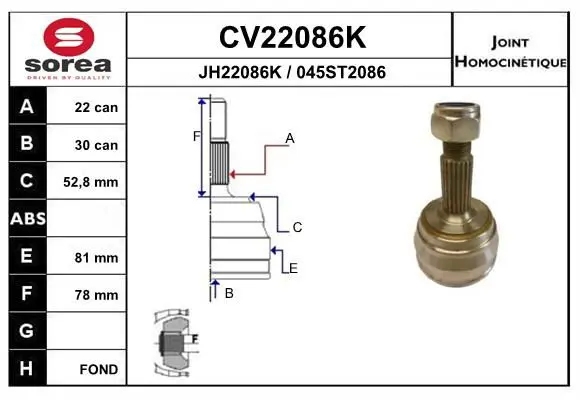 Handler.Part Joint kit, drive shaft EAI CV22086K 1