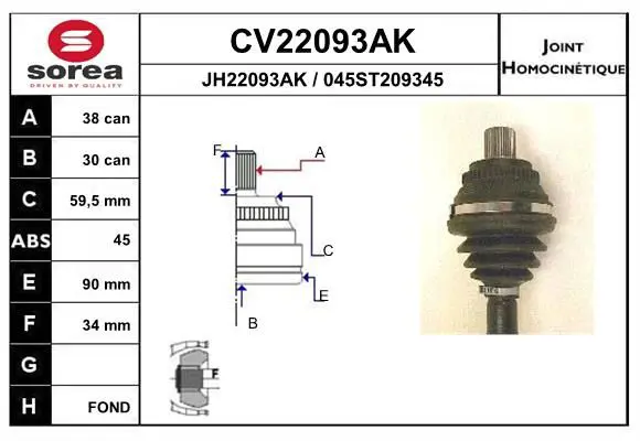 Handler.Part Joint kit, drive shaft EAI CV22093AK 1