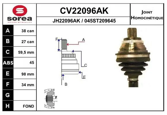 Handler.Part Joint kit, drive shaft EAI CV22096AK 1