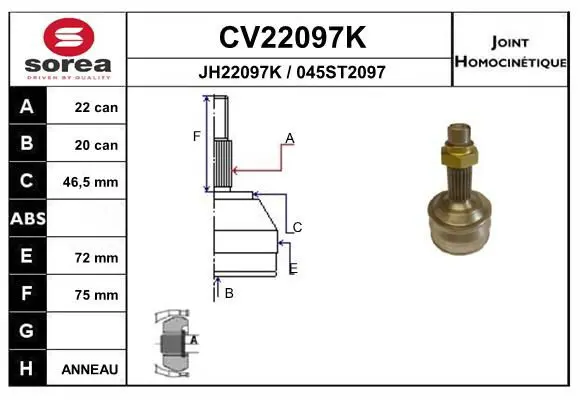 Handler.Part Joint kit, drive shaft EAI CV22097K 1