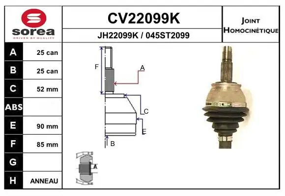 Handler.Part Joint kit, drive shaft EAI CV22099K 1