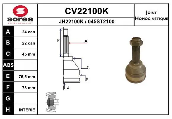 Handler.Part Joint kit, drive shaft EAI CV22100K 1