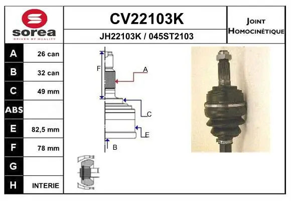 Handler.Part Joint kit, drive shaft EAI CV22103K 1