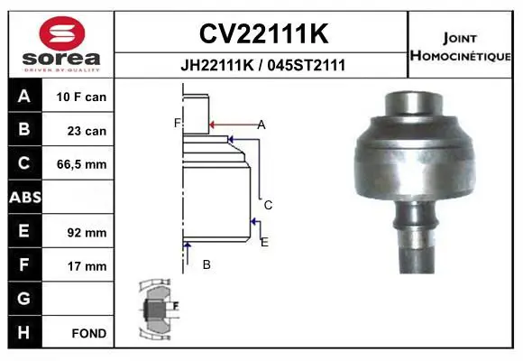 Handler.Part Joint kit, drive shaft EAI CV22111K 1