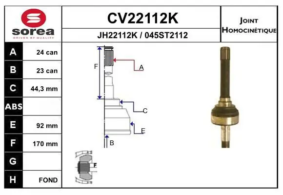 Handler.Part Joint kit, drive shaft EAI CV22112K 1