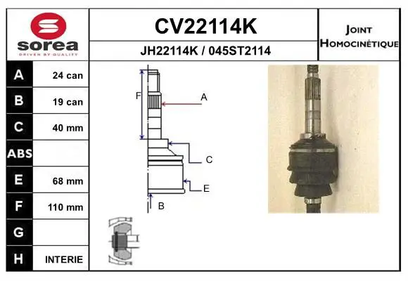 Handler.Part Joint kit, drive shaft EAI CV22114K 1