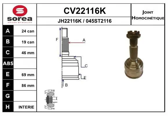 Handler.Part Joint kit, drive shaft EAI CV22116K 1