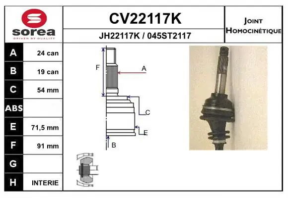 Handler.Part Joint kit, drive shaft EAI CV22117K 1