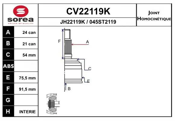 Handler.Part Joint kit, drive shaft EAI CV22119K 1