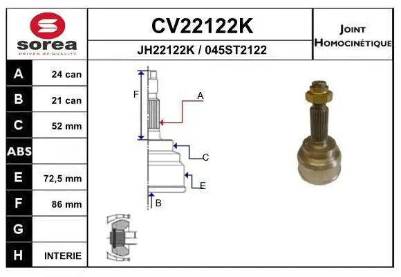 Handler.Part Joint kit, drive shaft EAI CV22122K 1