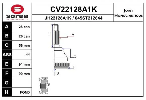 Handler.Part Joint kit, drive shaft EAI CV22128A1K 1