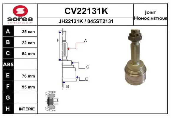 Handler.Part Joint kit, drive shaft EAI CV22131K 1