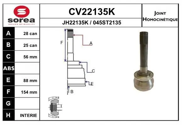 Handler.Part Joint kit, drive shaft EAI CV22135K 1