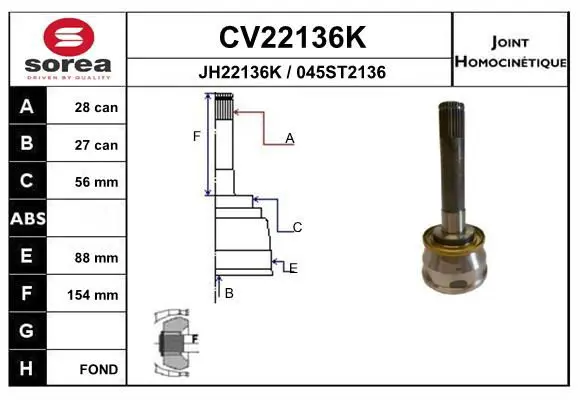 Handler.Part Joint kit, drive shaft EAI CV22136K 1