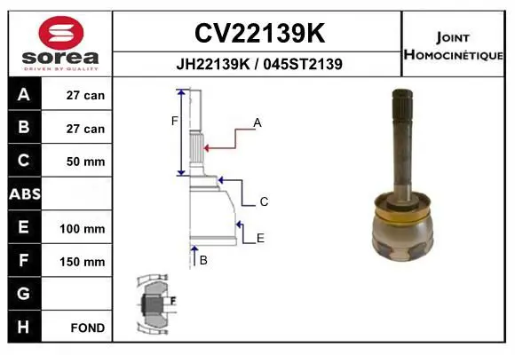 Handler.Part Joint kit, drive shaft EAI CV22139K 1