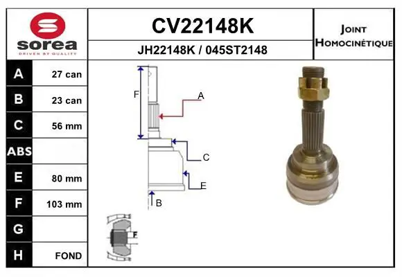 Handler.Part Joint kit, drive shaft EAI CV22148K 1