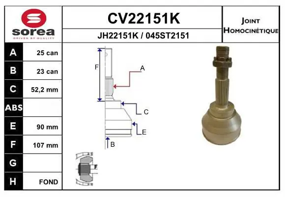 Handler.Part Joint kit, drive shaft EAI CV22151K 1