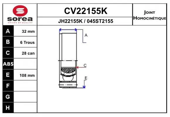 Handler.Part Joint kit, drive shaft EAI CV22155K 1