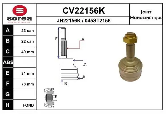 Handler.Part Joint kit, drive shaft EAI CV22156K 1