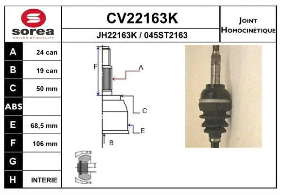 Handler.Part Joint kit, drive shaft EAI CV22163K 1