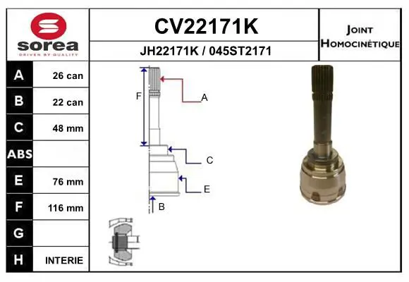 Handler.Part Joint kit, drive shaft EAI CV22171K 1