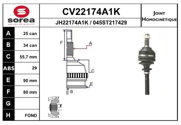 Handler.Part Joint kit, drive shaft EAI CV22174A1K 1